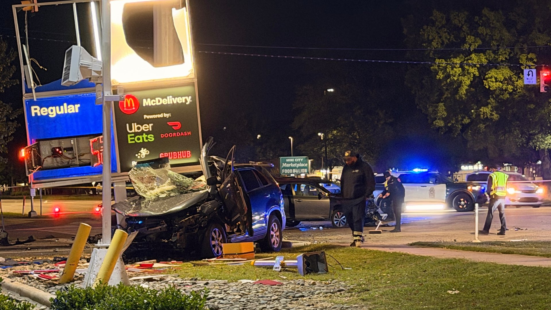 Van crashes into gas station sign after being hit on Capital Boulevard ...